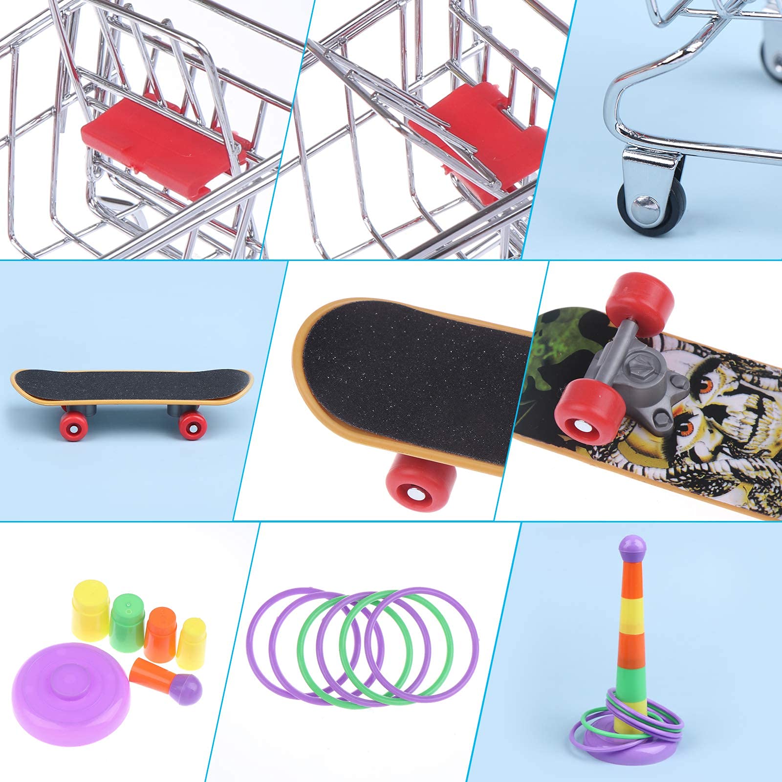 Qpets 7PCS Bird Toys Set Bird Training Toys and Accessories Including Shopping Cart Basketball Stacking Skateboard Training Toy (Random Color) Qpets 7PCS Bird Toys Set Bird Training Toys and Accessories Including Shopping Cart Basketball Stacking Skateboard Training Toy (Random Color)